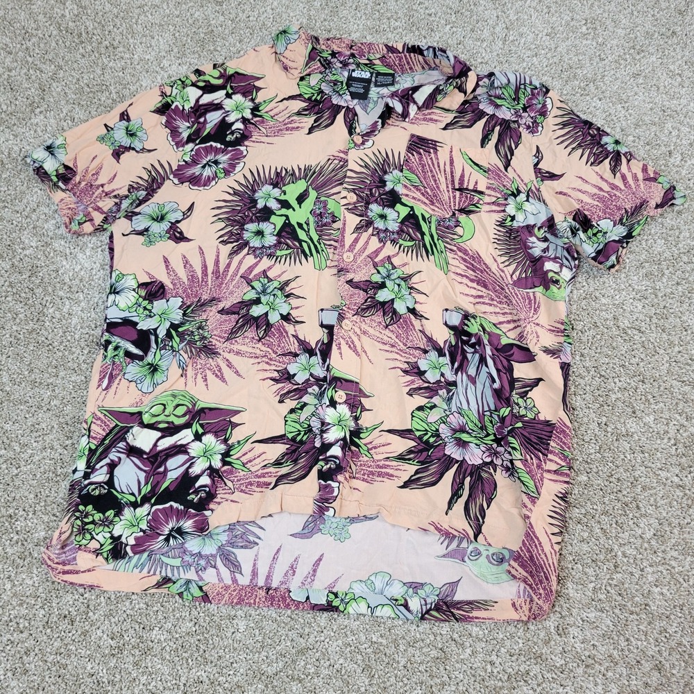 Star Wars Mens XL Multicolor AOP Floral Yoda‎ Grogu Hawaiian Short Sleeve